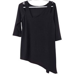 Sympli Nu Focus Tunic Top Black Women's Size 8 Cutout Asymmetric Hem Minimalist